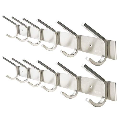 WEBI 2 Packs, Heavy Duty Stainless Steel 304 Hook Rail Coat Rack, Satin Finish, Great Home Storage & Organization for Bedroom, Bathroom, Foyers, Hallways - size: 6 Hooks(2 pack)