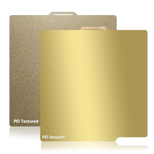 JUUPINE 257x257mm Double Sided Flexible PEI Sheet, Smooth PEI +Textured PEI Surface for Bambu Lab X2D/P2S/P1P/P1S /X1/X1C/X1E/A1 3D Printer, 3D Printer PEI Spring Steel Build Plate Removable Platform - color: Smooth gold PEI+Textured PEI