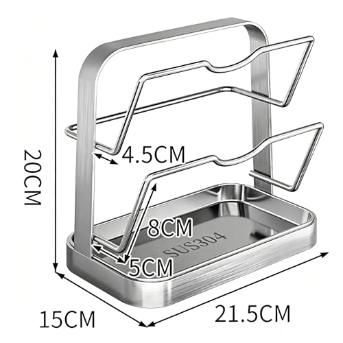 Pot Lid Holder & Spoon Rest – Countertop Organizer for Lids, Spoon, Spatulas, Cutting Board – Stove Top Stand with Removable Drip Tray, 304 Stainless Steel, 2-Tier