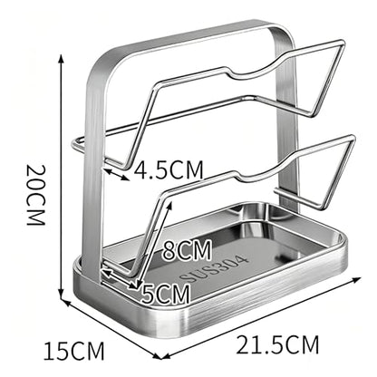 Pot Lid Holder & Spoon Rest – Countertop Organizer for Lids, Spoon, Spatulas, Cutting Board – Stove Top Stand with Removable Drip Tray, 304 Stainless Steel, 2-Tier
