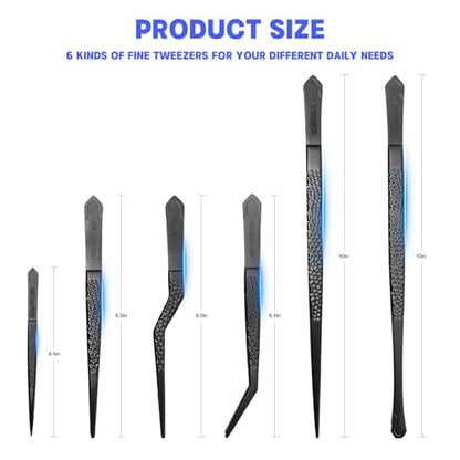 Titanium Kitchen Tweezers Set Professional, Chef Plating Tongs, Ultra Lightweight Non Rust Food Tweezer for Cooking, Baking, Decorating(Black)