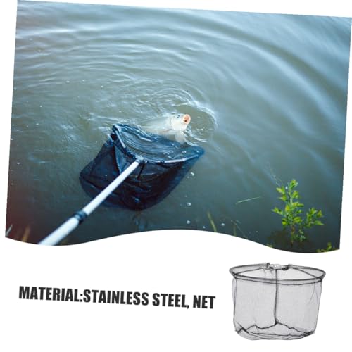 WOONEKY 4pcs Foldable Fishing Landing Net Head Replacement, 40cm Stainless Steel Deep Round Net Frame with Soft Mesh, Saltwater and Freshwater Fishing Gear Accessory for Anglers