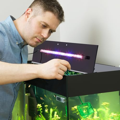 Sieral Aquarium Lids Polycarbonate Canopy with LED Light 2 Pcs Set 22.95 x 11.5 x 0.12 Inch for 33/40/55 Gallon with Center Brace Aquariums Cover Fish Tank Lid with a Hook Knife, Black