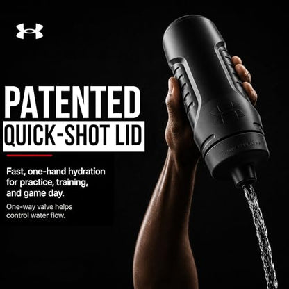 Under Armour Squeeze Water Bottles, 32 oz Water Bottles, Sideline Sports Water Bottle with Quick-Shot Lid, Quick & Easy Hydration, Gym Water Bottles, Squeeze Bottle, 1 32oz Bottle - color: Navy Blue and Black