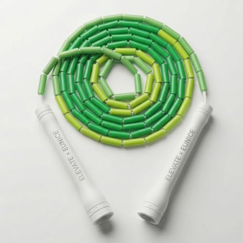 Elevate Rope Beaded Jump Rope, 1 in Beads, 10 ft Adjustable, Segmented - color: Emerald