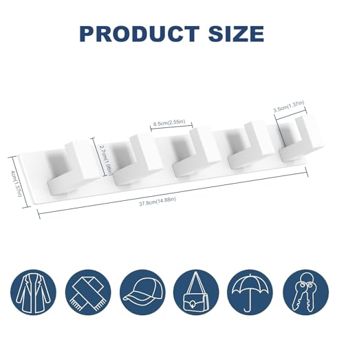 PMMASTO Stainless Steel Wall Coat Rack, White- 5 Hooks, 1 Pack, L Shape - color: White, size: 5 "L" Hooks, 1PACK