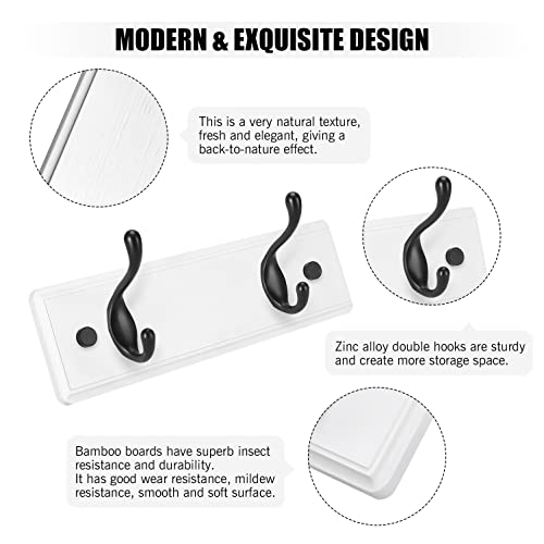 Heavy Duty Wooden Coat Rack, Wall-Mounted, Black Hook White Board, 9 Inch - color: WhiteBlack, size: 2 Hooks