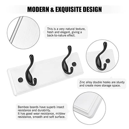 Heavy Duty Wooden Coat Rack, Wall-Mounted, Black Hook White Board, 9 Inch - color: WhiteBlack, size: 2 Hooks