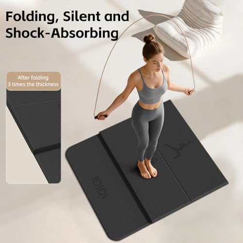 Extra Thick 10mm Foldable Yoga Mat, SGS Certified POE Non-Slip Mat, Multi-Purpose Exercise & Fitness Mats for Studio or Home - color: Black-74"L x 26"W x 0.4"Th