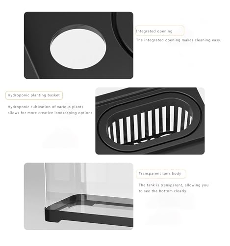 TaLcuS Acrylic Aquarium with LED Light, Rectangular Aquarium with Filter and Oxygen Supply, Gold Fish Tank Starter Kit, Clear Silent Aquarium(Black,52.7 * 29.3 * 28cm)