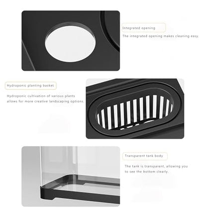 TaLcuS Acrylic Aquarium with LED Light, Rectangular Aquarium with Filter and Oxygen Supply, Gold Fish Tank Starter Kit, Clear Silent Aquarium(Black,52.7 * 29.3 * 28cm)