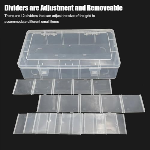 2 Pcs Large 15 Grids Plastic Organizer Box Clear Storage Container with Adjustable Dividers for Beads, Washi Tapes, Art DIY Crafts, Jewelry, Fishing Tackle, Component and Small Parts