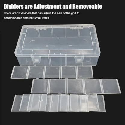 2 Pcs Large 15 Grids Plastic Organizer Box Clear Storage Container with Adjustable Dividers for Beads, Washi Tapes, Art DIY Crafts, Jewelry, Fishing Tackle, Component and Small Parts