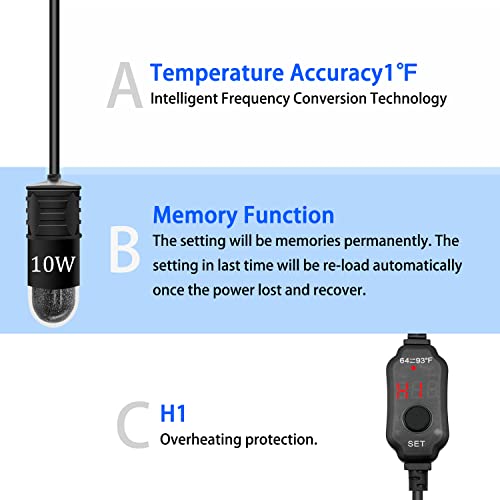 Adjustable Mini Aquarium Heater 0.5/1/2/3 Gallon Submersible Small Fish Tank Heater 10W/20W/30W Digital Display Thermostat External Temperature Controller - size: USB-10W