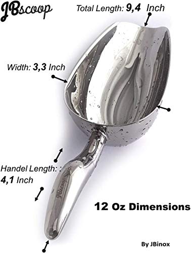 JBscoop Metal Ice Scoop Stainless Steel, Popcorn Scoop, 9.4 Inch Dog Food Scoop Popcorn for Party Wedding, Heavy Duty Dishwasher Safe - size: 12 oz