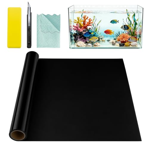 Black Aquarium Background, Static Cling Fish Tank Backdrop Wallpaper, Glue-Free, Reusable PVC Aquarium Décor Backgrounds, Easy to Install, Traceless Removal(23.6"x 118") - size: 23.6" x 118"