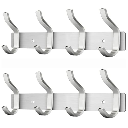 2 Pack Coat Rack Wall Mount, 12 Inch Wall Hooks with 4 Hooks, Silver - color: Silver, size: 4 Hooks 2 Pieces