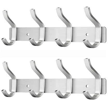 2 Pack Coat Rack Wall Mount, 12 Inch Wall Hooks with 4 Hooks, Silver - color: Silver, size: 4 Hooks 2 Pieces