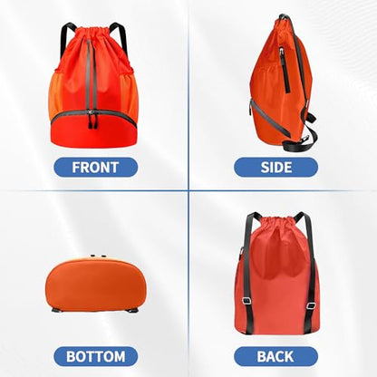 JELUTAR Drawstring Backpack Gym Bag with Shoes Compartment, Red - color: Red, size: Large