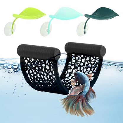 Bettas Fish Hammock Aquarium Floating Bettas Fish Skins with 3pcs Bett-a Fis-h Leaf Pad Floating Bett-a Hide & Shrimp Cave Hiding Feeding(Color:Blackwhite) - color: BlackWhite