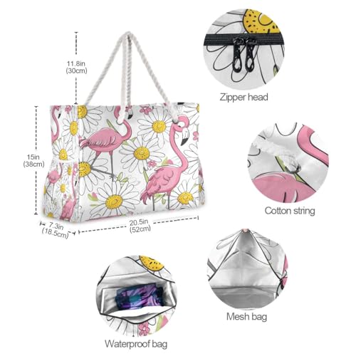 senya Large Beach Bags Totes Canvas Tote Shoulder Bag Soft Wave Water Resistant Bags for Gym Travel Daily Ocean - color: Flamingo