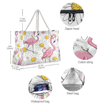 senya Large Beach Bags Totes Canvas Tote Shoulder Bag Soft Wave Water Resistant Bags for Gym Travel Daily Ocean - color: Flamingo