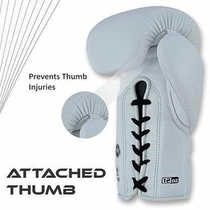 Aura 100 Full Grain Leather Lace Up Boxing Gloves for Men & Women – Professional Training, Sparring, Competition, Muay Thai, Kickboxing & Heavy Bag Gloves - color: White, size: 16 OZ