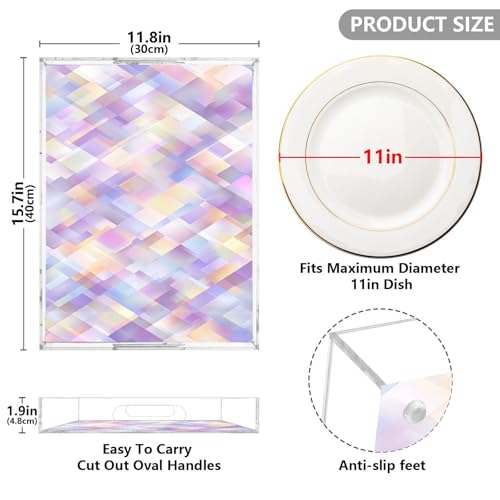 Acrylic Tray Clear Serving Vanity Ottoman Bathroom Coffee Table Countertop Organizer Raised Edge Spill Proof Iridescent Purple - color: Iridescent Purple