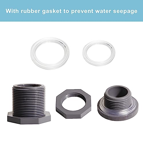 1 Inch PVC Bulkhead Water Tank Connector Adapter Fitting with Plugs Thru-Bulk Pipe Fitting for Rain Barrels, Aquariums, Ponds(Set of 1) - size: 1"-1pcs
