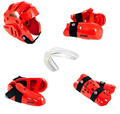 Lightning 8 Piece Deluxe Gear Set w/Shin Guards & Free Mouthpiece (Red, Large)