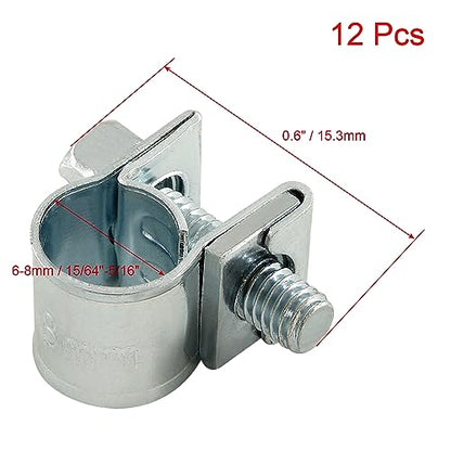 12pcs Gas Line Clamp(6-8mm), Zinc Plated Mini Fuel Hose Clamp Adjustable Tube Clamp for Pipe Fuel Line - size: 6-8mm