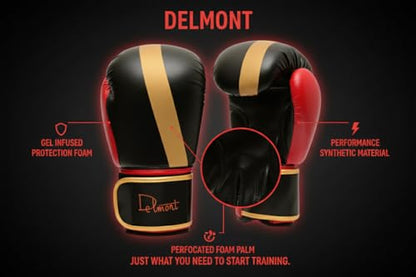 Delmont Boxing Gloves for Men and Women - Heavy Bag, Kickboxing, Sparring & Training Gloves with Multi-Layer Padding, Wrist Support & Breathable Lining
