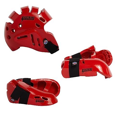 Proforce Lightning Martial Arts Protective Sparring Gear Bundle - Headgear, Gloves, Ultra Kicks - color: Red, size: Adult Medium