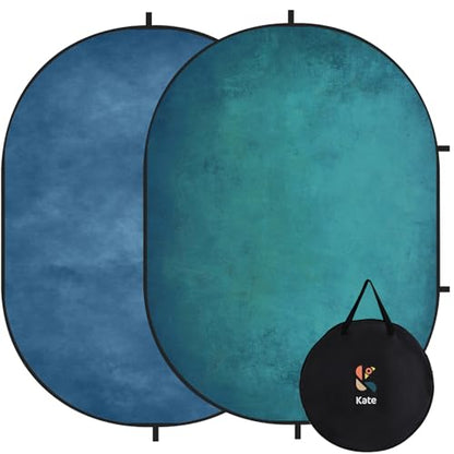 Kate Collapsible Backdrop for Photography Flower Blue and Green Portable Photo Backdrops Pop Up Background for Portrait, Live Streaming, 5x6.5ft
