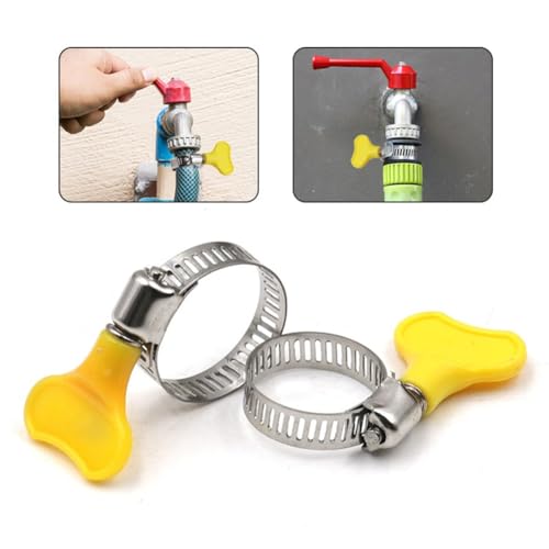 16-Pack Mixed Pack Yellow Stainless Steel Hose Clamps, Adjustable Thumb Screw Key Type Clamps, (8-12mm, 13-19mm, 18-32mm,32-44mm) Size 4pcs each
