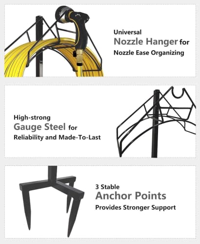 Freestanding Outdoor Garden Hose Holder Stand with Brass Faucet, Heavy Duty Metal Water Hose Reel Storage Stake Rack for Backyard, Black (Hose not Included) - color: Nozzle With Faucet