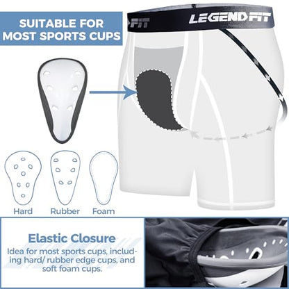 2-Pack Mens Baseball Compression Shorts w/Cup Pocket NO Cup | Straps Protective Athletic Underwear Football Lacrosse - color: Black, size: Medium