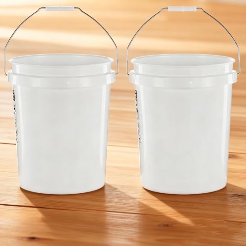 2 Pack 5 Gallon White Plastic Utility Bucket - Round Comfort Handle Multi-Purpose Bucket for Home/Garage/Garden/Cleaning