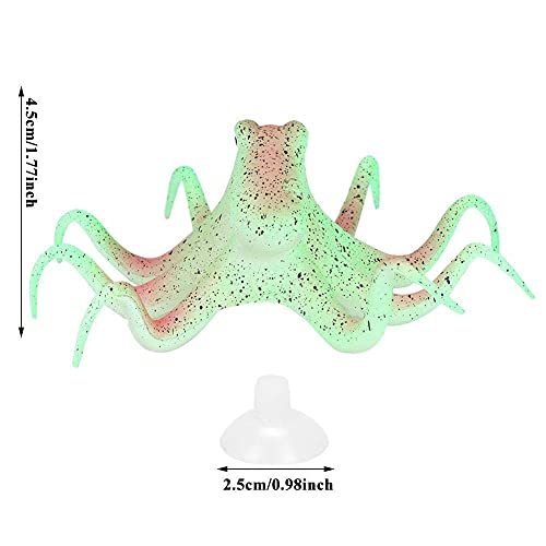 Aquarium Octopus Decoration Fish Fluorescent Octopus Ornament Artificial Silicone Simulation Octopus with Suction Cup(Green)