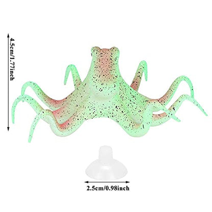 Aquarium Octopus Decoration Fish Fluorescent Octopus Ornament Artificial Silicone Simulation Octopus with Suction Cup(Green)