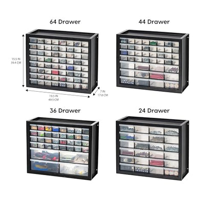 IRIS USA 44-Drawer Small Parts Organizer, Made in USA, Storage Drawers for Screws, Nuts, Bolts, Electronics, Hardware, Beads, Crafts, Building Bricks, Stackable Garage Storage Cabinet, Black