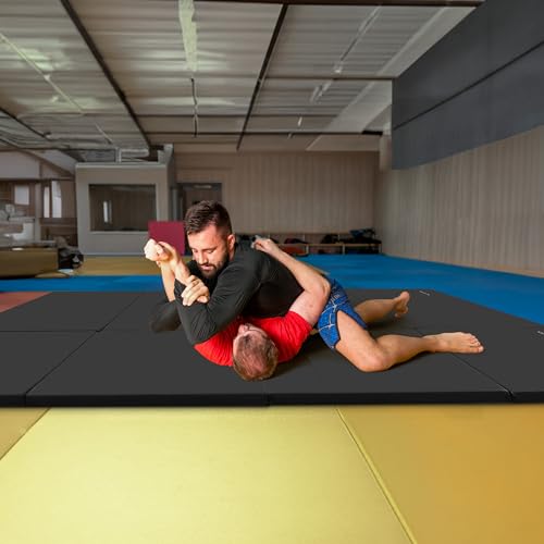 BalanceFrom 6x4 Feet 4-Panel Folding Gymnastics Mat – 2-Inch Thick Pad with Vinyl Surface and Carrying Handles for Tumbling, Yoga, Pilates, Home Workouts, and Martial Arts - color: Black