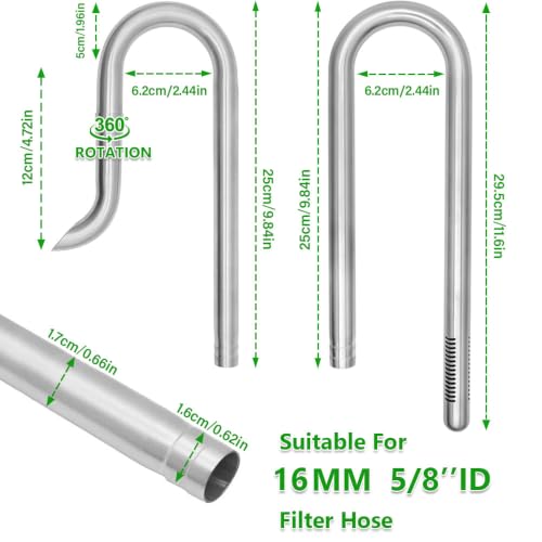LINLAN 304 Stainless Steel Lily Pipe Inflow and Outflow with Mini Aluminum Alloy Pipe Holder, 360° Rotatable Outflow, Fits 5/8 Inch ID Filter Hose, for Rimless Aquariums (5/8")