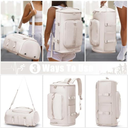 MIYCOO Gym Bag with Shoes Compartment, Duffle Bag, Backpack with Wet Pocket - color: White-Style1