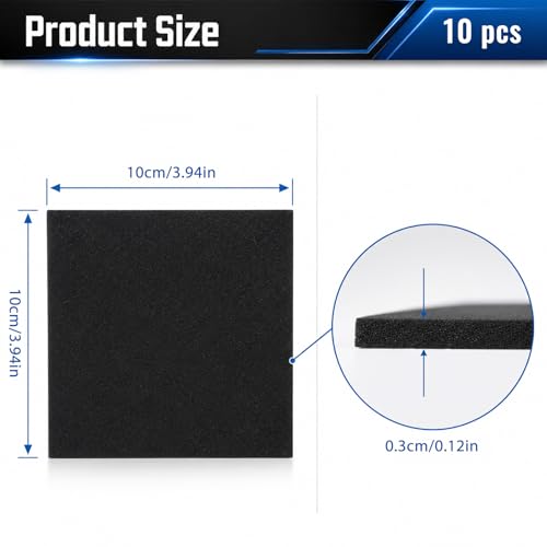 10 Pcs Adhesive Foam Padding, Thin Foam Padding 1/8" Thick, 4"x4" Closed Cell Sheet, Self Stick Anti Vibration Pads for Furniture, Cars, Speakers & DIY Projects