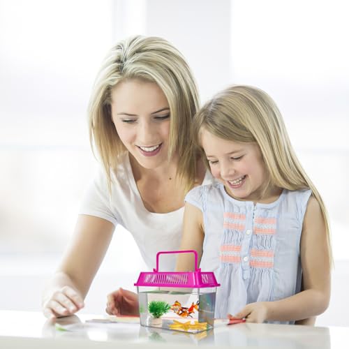 POPETPOP Portable Fish Tank 5.90X4.33X3.74 Inch Handheld Aquarium Transparent Turtle Box Plastic Fish Carrier Small Aquarium for Travel and Pet Breeding