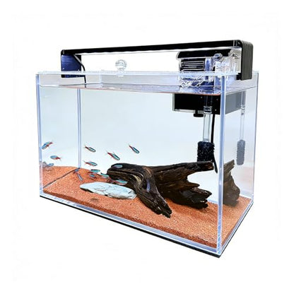 3.2 Gallon Fish Tank, Nano Nature Aquarium,Small Aquarium Starter Kit,Ultra-Clear Rimless Desktop Small Aquarium with Filter,Light,Rainforest Sand,Rock for Betta,Shrimp,Goldfish,Clear Glass
