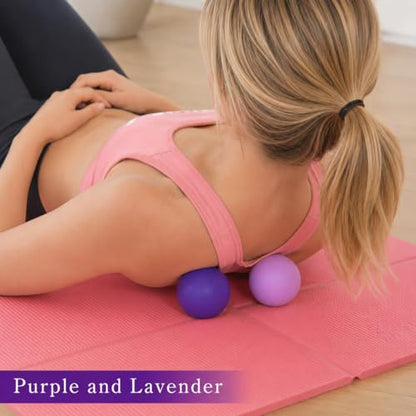 Massage Lacrosse Balls for Myofascial Release, Trigger Point Therapy,Manual Massage Balls, Muscle Knots, and Yoga Deep Tissue Massage. Set of 2 Firm Balls (Purple and Lavender) - color: Purple and Lavender