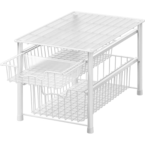 Simple Houseware Stackable Sliding Basket Organizer Drawer, White, 2-Tier - color: White, size: 2-tier