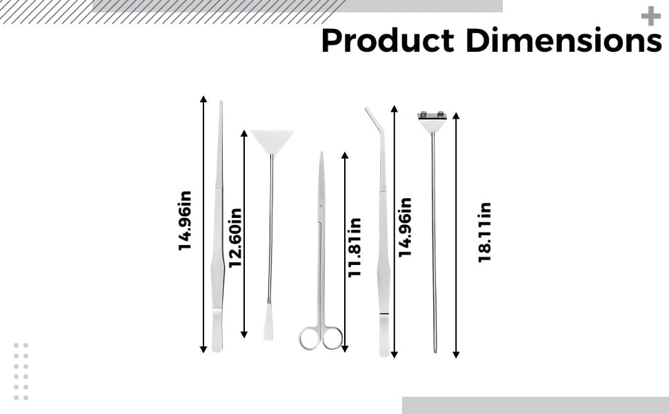 6 Pcs Stainless Steel Aquascaping Tools Kit, Aquarium Plant Tools Set, includes Algae Scraper, 15 in/38 cm Tweezers, 11.8 in/30 cm Scissors, 12.6 in/32 cm Sand Spatula, with Acrylic Holder, Silver